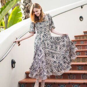 Rebecca Taylor silk black and cream floral maxi dress